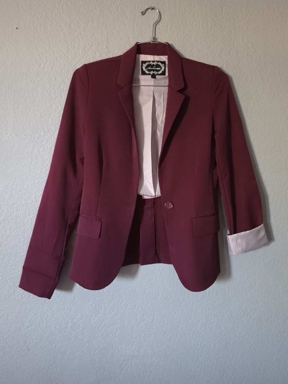 Ambiance Wine-Red Single-Button Notch Lapel Blazer